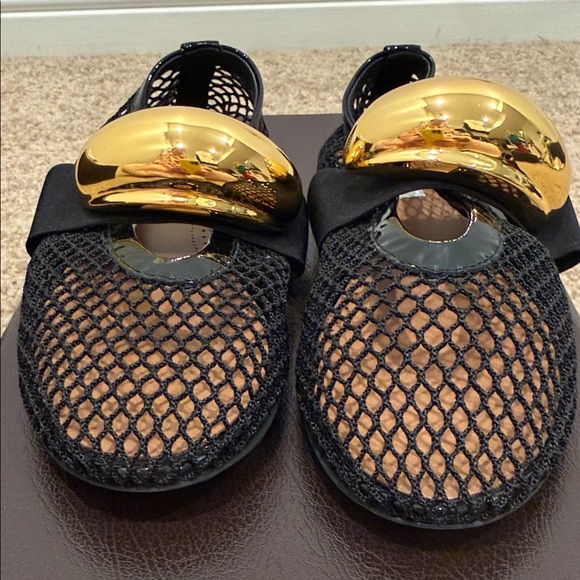 Alaïa Black Mesh Flats Gold Sculptural Buckle EU 37 | Worn Once | Authentic - Picture 5 of 8